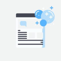 illustration of website page with blue bubbles in upper corner